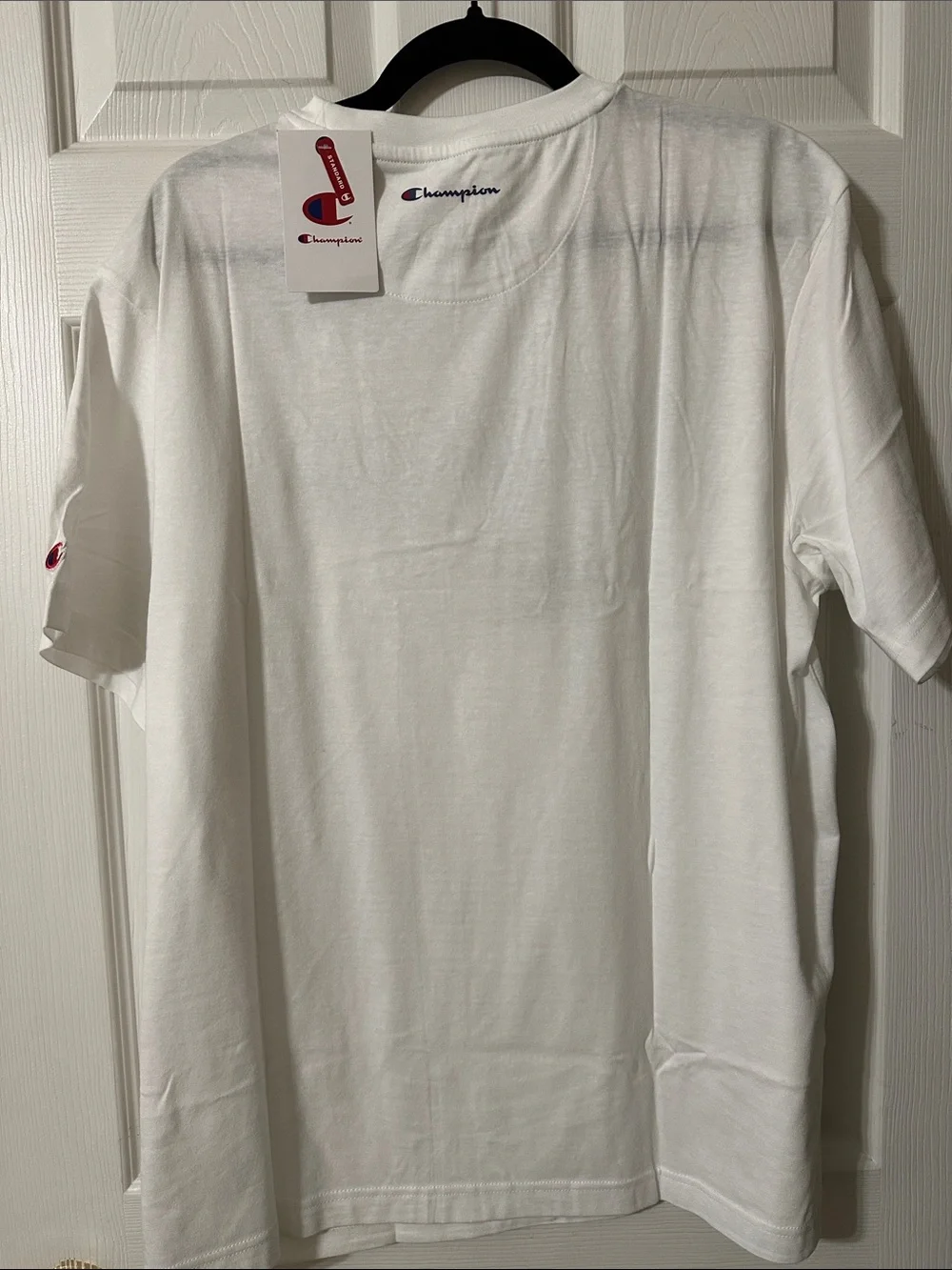 Champion White Short-Sleeve Tee with Navy Script and Red Logo - Picture 4 of 4